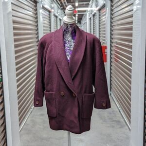Vintage Jones NY Petite Burgundy Red Double Breasted 100% Wool Pea Coat Preppy